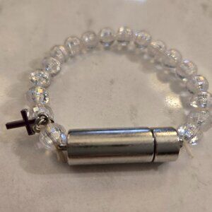 Christian Prayer Bracelet with Cross, Silver, Platinum, and Cylinder for Writing